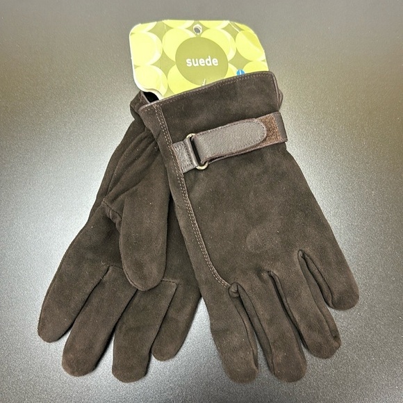 Vtg Brown Leather Suede Gloves Size L Adjustable Thinsulate Insulation 40 Gram - Picture 7 of 7